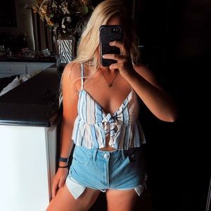 Pink purple and blue front tie knot crop top